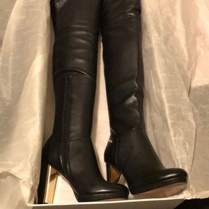 Calvin Klein leather knee high heel boots